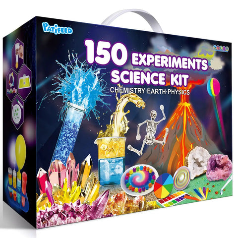 150 Experiments Science Kit For Kids Hands On Chemistry And Physics Lab Set With Volcano Eruptions, Geodes, Bubble Rockets And Water Reactions box