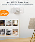 Remote Control Outlet Wireless Light Switch for Lamps and Fans, Plug In On Off Receiver with 1875W max power rate displayed.