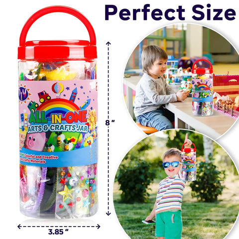 All-In-One Kids Arts And Crafts Kit With Glitter Glue Sticks, Pipe Cleaners, Pom Poms And Craft Tools, perfect for children.