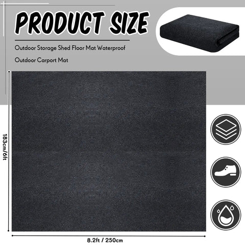 Outdoor Shed Floor Mat 6 By 8.2 Ft Waterproof Nonslip Rug for Carport Patio Garage Garden, folded view, with size dimensions.