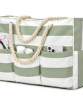 Ultra Large Canvas Beach Tote For Women, Zippered, Waterproof And Sandproof, Foldable Bag with rope handles and pockets