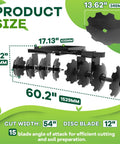 54 Inch Disc Plow Harrow For ATV UTV With 2 Inch Receiver Pull Behind Tiller showing dimensions and cutting width