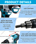 2 In 1 Cordless Rivet And Nut Gun Kit with LED, quick release head, speed switching for DIY projects and car repair
