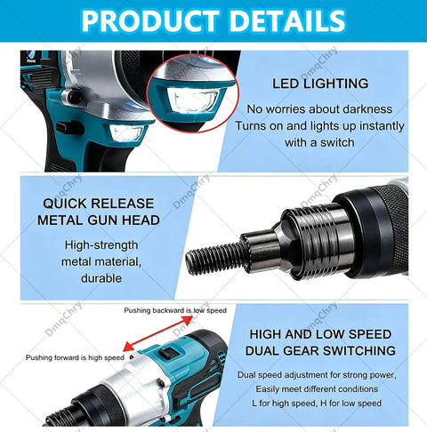 2 In 1 Cordless Rivet And Nut Gun Kit with LED, quick release head, speed switching for DIY projects and car repair