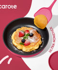 Nonstick pan with fruit-topped pancake from 15 Piece Nonstick Pots And Pans Set With Detachable Handle For Induction Cooktop, Oven And Dishwasher Safe