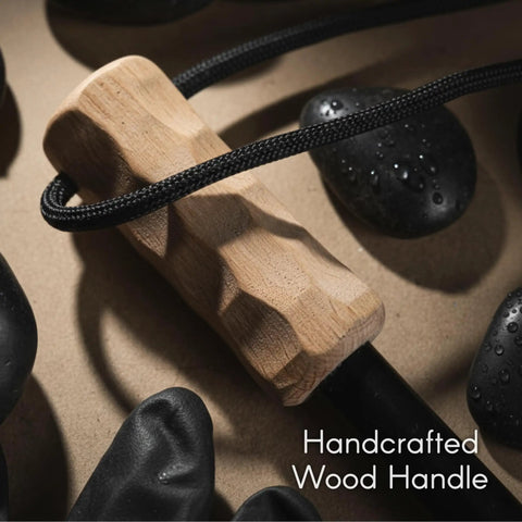 Ferro Rod Fire Starter Survival Tool With Hardwood Handle, Waterproof Camping Essentials, close-up of wooden handle and lanyard.