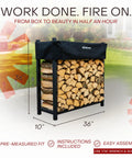 Heavy Duty Firewood Rack For Indoor Outdoor Use, 3-Foot Tall Steel Log Storage Stand With Weather Cover filled with logs