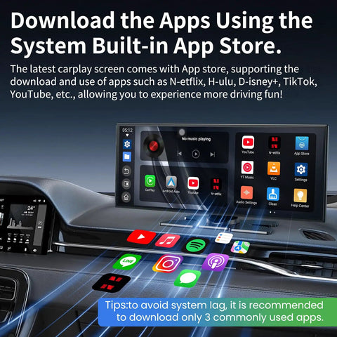 11.5 Inch Wireless CarPlay Screen For Cars Ultra Wide 1920x720 HD Display with App Store interface in vehicle dashboard