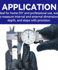 4-Way Imperial Dial Caliper 0-6 Inch Carbon Steel Built Tough Shock Proof With Inside Outside Depth And Step Measurements shown.