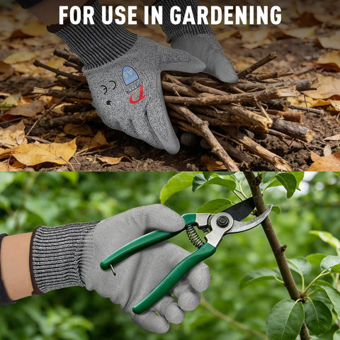 Cut Resistant Work Gloves Set, ANSI Level 5 Protection With PU Coating And Steel Reinforcement, Touchscreen Compatible, 12 Pairs used for gardening tasks