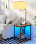 LED Floor Lamp With End Table And USB Ports RGB Color Changing Lights Built In Power Outlet Bedside Nightstand Lamp Rustic Modern Side
