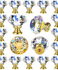Crystal Drawer Knobs 30mm Diamond Glass Cabinet Pulls With Screws 30 Piece Gold Clear Hardware Set display with various angles