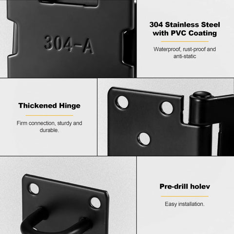 Heavy Duty 90 Degree Hasp Latch 4 Inch Stainless Steel Door Lock Rust Resistant showing thickened hinge and pre-drill holes.