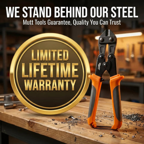 8 Inch Mini Bolt Cutters Heavy Duty CrMo Wire And Fence Cutter with warranty icon in workshop setting