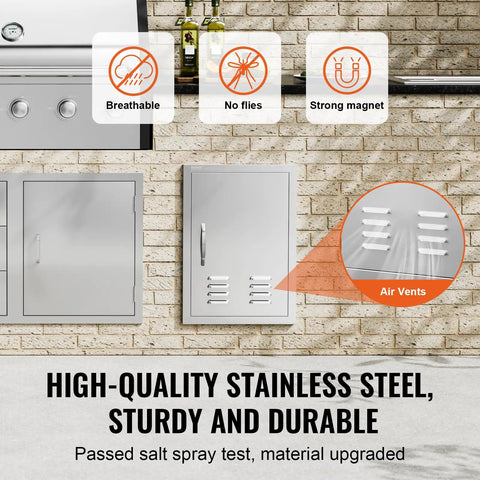 Stainless Steel Outdoor Kitchen Access Door 17W X 24H Inches Flush Mount Wall Panel With Handle Vents And Hook Weatherproof Design