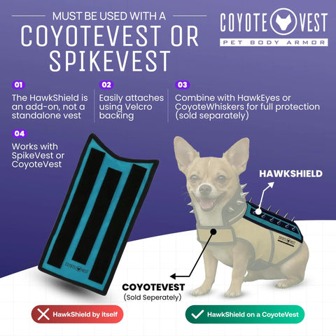 Protective Pup Pad For CoyoteVest Or SpikeVest Harness Add On Stab Resistant Shield To Guard Your Pup From Birds Of Prey Raptors Hawks Coyotes And Attacks Small Turquoise with dog wearing vest