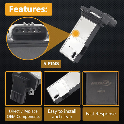 Mass Air Flow Sensor MAF Meter For Acura And Honda Vehicles Drop In OEM Quality MAF Sensor Compatible with 5-pin design