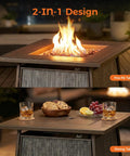 2 in 1 design of 50,000 BTU Propane Fire Pit Table, 28 Inch Square, converts from cozy fire pit to dining table for patio use