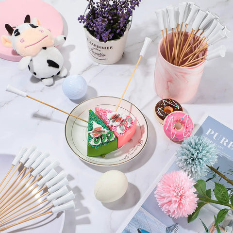 Golf Themed Cocktail Picks 5.91 Inch White Bamboo Toothpicks For Appetizers Fruit And Sandwiches Party Buffets displayed on table
