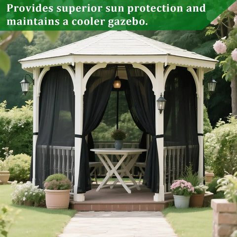 Two Pack Mosquito Netting For Patio And Garden Black 10 X 16.5 Ft Poly Mesh Screen on white gazebo in garden
