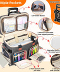 Interior view of Detachable Trolley Rolling Teacher Tote Bag With Padded Laptop Compartment, open with organized pockets and supplies visible.