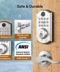 Super Tough Smart Fingerprint Door Lock With Dual Lever Handles Bringing Instant Biometric Scan Entry And Three Backup Keys, showing waterproof features in rain.