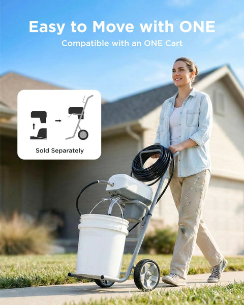 Solid Pick One Knob Airless Paint Sprayer With 3000 Psi and Easy Start Interface designed for newbies in use with a paint bucket.