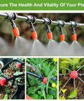 98 Ft Drip Irrigation System Kit With One Quarter Inch Tubing And Adjustable Misting Nozzle Sprinkler in greenhouse