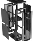 Slick 37U Floor Standing Server Rack with 24 Inch Deep Network Cabinet, open view showing mesh doors and interior shelves.