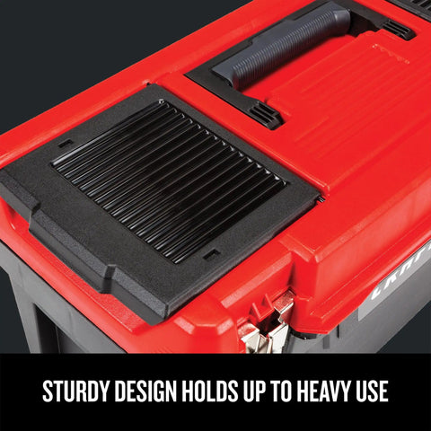 Heavy Duty Steel 20 Inch Lockable Tool Box With Super Slick Removable Tray And Sweet Small Parts Organizer For Secure Hardware Storage On Daily Shop Rig