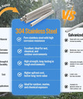 Comparison of 304 Stainless Steel and Galvanized material, highlighting corrosion resistance and durability for outdoor applications.
