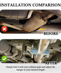 Installation comparison using 2.5 Inch Exhaust Clamp With Hanger For Heavy Duty Support Universal Muffler Hanger Clamp For 2.5 Inch Exhaust Pipe Car Truck SUV Exhaust System Tool Easy Install Automotive Exhaust Hardware, showing before and after results.
