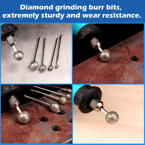 One Eighth Shank Diamond Grinding Burr Ball Shape Bits Set Of 15 Pro Grade Coarse 36 Grit for stone carving and engraving on metal surface