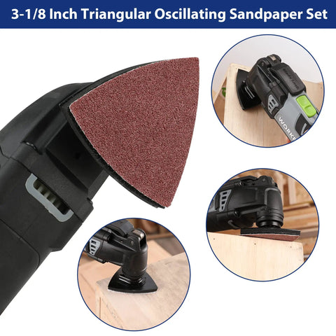 150 Piece Triangle Sanding Pads Set For Oscillating Multi Tool 3 Inch And One Eighth Hook And Loop Discs For Woodworking Projects