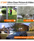 Triple Lens Outdoor Wireless Security Camera Bringing Serious Eyes On Your Property Smooth PTZ Tracking And Bright Color Night Vision Keeping Things Tight Around Your Home Or Farm No Sweat Setup, showcasing left, right, and middle lens views.