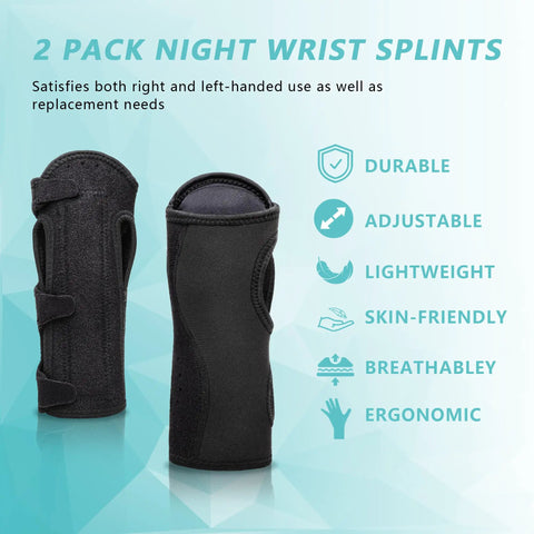 Two Pack Night Wrist Sleep Support Brace For Carpal Tunnel, Tendonitis And Arthritis Pain Relief on a blue background