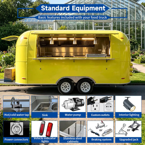 Ready Roll Yellow Food Truck For Pasta And Catering Hustle Packaged With A Full Commercial Kitchen And Private Restroom built different showcasing standard equipment.