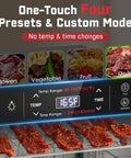 Boss Level 12-Tray Stainless Steel Food Dehydrator With Dishwasher Safe Trays And 800W Digital Panel displaying presets and jerky.