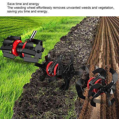 Nine Teeth Disc Harrow For Grass Mower Tiller Scarifier Attachments in action on lawn and soil sections
