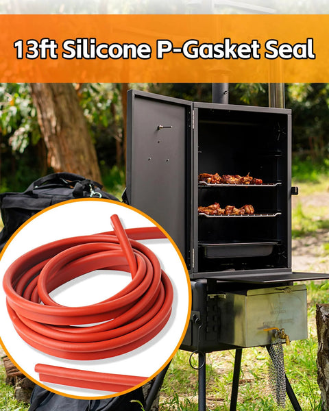 Zorqon 13ft silicone P-gasket seal for smoker door; red gasket tubing, 7/16 in thick, 7/8 in wide