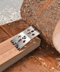 Snag This Heavy Duty Fastening Plate Clamp For Woodwork Jobs, stainless steel clamp holding wood securely in place.