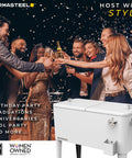 Spacious 80 Quart Party Cooler With Divider And Serving Tray Rolling Ice Chest Keeps Drinks Cold For 36 Hours With People Celebrating