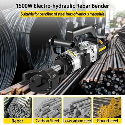 Supercharge Your Construction Projects With This MXJCKSOQ Electric Hydraulic Rebar Bender, 1500W for bending steel bars.