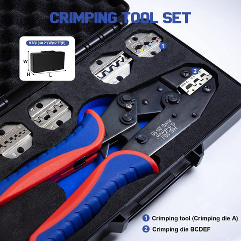 6 In 1 Ratchet Crimping Tool Set With Interchangeable Dies For Wire Ferrules, heat shrink terminals in storage box