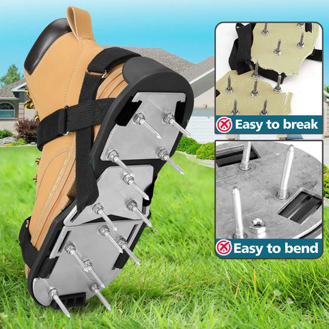 Pre Assembled Lawn Aerator Shoes For Grass With Aluminum Base, Adjustable Velcro Straps For A Secure Fit, Medium Size Black