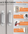 Installation steps for 2 Pack 5.7 Inch Peel And Stick Cabinet Handles No Drill Stick On Pull Handles For Closet Drawer Fridge With Strong Adhesive And Rust Resistant Aluminum Grip Silver.