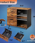 Three Drawer Mobile File Cabinet With Open Shelves, Wood Lateral Filing Cabinet And Printer Stand For Home Office dimensions