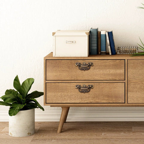 Wooden dresser with Vintage Look Bail Drawer Pull 2.5 Inch Center To Center Dark Antique Bronze Cabinet Handle installed