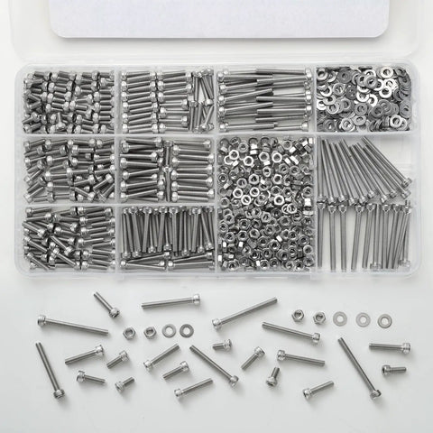 Ultimate M3 Screws And Nuts Kit For 3D Printing 750 Piece Set In 304 Stainless Steel with various screw lengths and washers