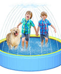 Huge 79 Inch Foldable Kiddie Pool For Pets And Kids With Non Slip Hard Plastic 2 In 1 Sprinkler Pool Portable Outdoor Backyard Splash Play Perfect For Summer Lawn Parties And Family Fun showing kids and dog playing in water jets